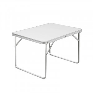 Masa pliabila pentru camping, 80x60x70 cm, blat laminat, cadru aluminiu, alb gri