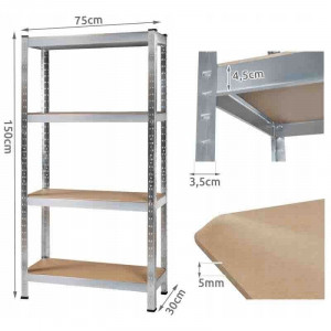 Raft metalic pentru depozitare, structura 4 nivele, sarcina per raft 175 kg, 150x75x30 cm - Img 2