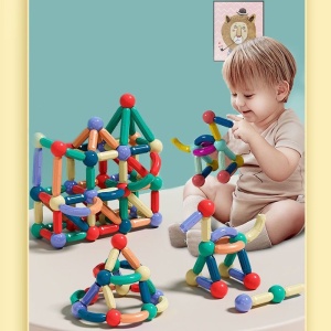Set magnetic de constructie pentru copii, 136 piese multicolor, cutie depozitare, 2.9-8.6 cm - Img 7
