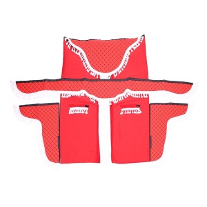 SET PERDELE CABINA CAMION, UNIVERSALE, VELUR, ROSU-ALB - Img 2