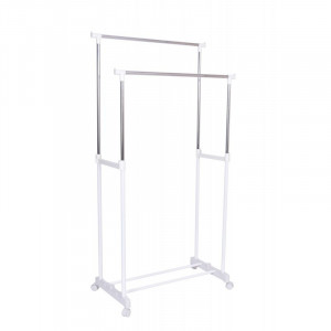 Suport dublu pentru umerase, raft incaltaminte, roti transport, inaltime ajustabila 159x80x41 cm - Img 1