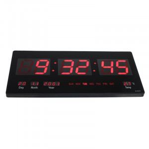 Ceas digital perete, afisaj led, ora 12/24, calendar, temperatura, negru - Img 1