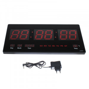 Ceas digital perete, afisaj led, ora 12/24, calendar, temperatura, negru - Img 3
