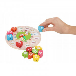 Ceas educativ pentru copii, puzzle lemn cifre limba engleza, +3 ani - Img 4