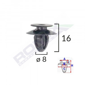 CLIPS TAPITERIE PENTRU BMW MINI 8X16MM - NEGRU SET 10 BUC - Img 2