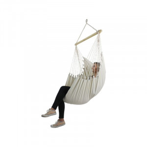 Hamac tip scaun, 100x130 cm, 2 perne, bara din lemn, bumbac bej - Img 11