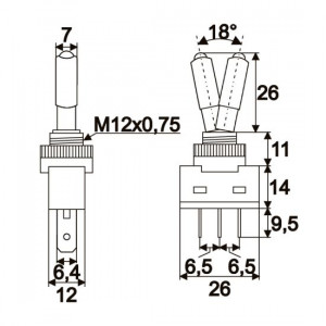 Intrerupatoare cu brat 1 circuit 20A-12VDC OFF-ON cu LED rosu - Img 2