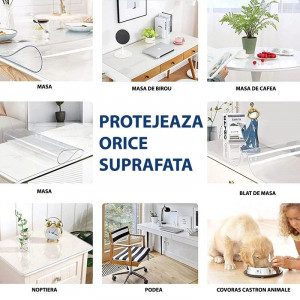 Protectie pvc pentru birou, mobilier, 1.5 mm grosime, 120x90 cm, transparenta - Img 3