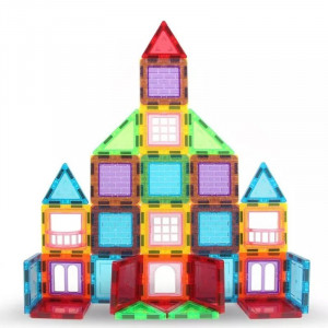 Set constructii magnetic cu 45 piese, multicolor, magnetic tiles, castel 3d - Img 1