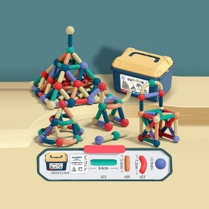 Set magnetic de constructie pentru copii, 136 piese multicolor, cutie depozitare, 2.9-8.6 cm - Img 14