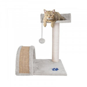 Ansamblu de joaca multifunctional pentru pisici, 2 nivele, funie sisal, inaltime 50 cm, gri - Img 2