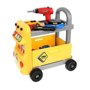 Banc de lucru pentru copii, forma autobuz, sunete, 38 accesorii multicolore - Img 4