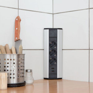 Bloc multiprize incorprabil, de colţ, rabatabil + 2x USB, 2,1A - Img 1