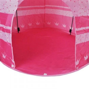 Cort de joaca tip castel, imprimeu buline si coronite, 105x135 cm, husa depozitare, roz - Img 11