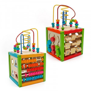 Cub activitati educative, centru multifunctional, 5 in 1, jucarie interactiva din lemn - Img 1