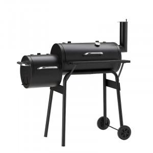 Gratar bbq pentru carbuni, 2 compartimente, grill si afumatoare, raft, horn, roti transport, termometru - Img 1