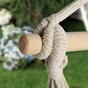 Hamac tip scaun, 100x130 cm, 2 perne, bara din lemn, bumbac bej - Img 12