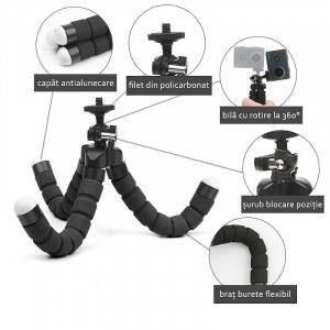 Mini trepied flexibil pentru telefonul mobil, reglabil, portabil, 3 brate fixare, dimensiune compacta - Img 4