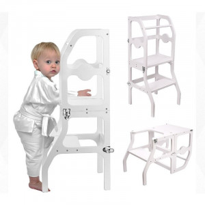 Scaun pliabil pentru copii, inaltator din lemn, 2 in 1 scaun si masa, learning tower - Img 6