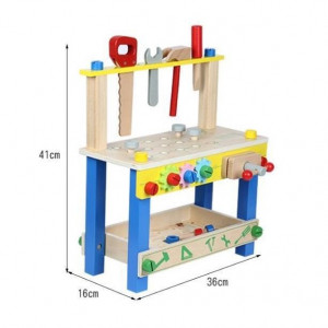 Atelier cu banc de lucru pentru copii, 40 piese din lemn, 41x36x16 cm - Img 3