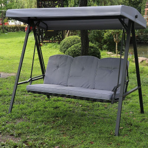 Balansoar gradina, 3 locuri, copertina impermeabila, 205x118x184 cm, gri - Img 2