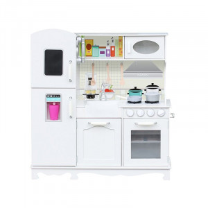 Bucatarie copii, lemn mdf alb, cuptor, frigider, chiuveta, set ustensile si cratite gatit, 91x102.5x30 cm - Img 1