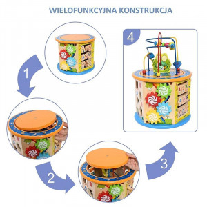 Cub activitati educative copii, 8 in 1, ceas, labirinturi, abac, forme geometrice, multicolor, lemn - Img 18