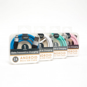 Delight - Cablu de date – Micro USB, înveliş siliconic, 4 culori, 2 m - Img 6