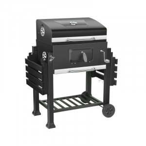 Gratar de gradina mobil, termometru si recipient cenusa, grill xxl cu 2 rafturi pliabile, 115x46x106 cm - Img 5