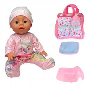 Papusa interactiva, bebelus care bea apa si face pipi, 6 accesorii, biberon, olita, 35 cm - Img 1