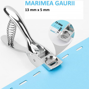 Perforator pentru carduri, etichete, tip cleste, gaura 13x3 mm, metalic - Img 2