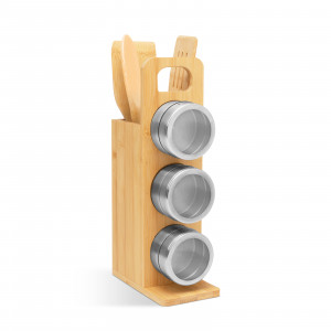 Raft magnetic pentru condimente - set de scule din bambus - 7 piese - 80 x 135 x 275 mm - Img 1