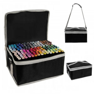 Set 168 markere cu varf dublu, multicolore, geanta de depozitare cu bretea pe umar