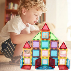 Set constructii magnetic cu 45 piese, multicolor, magnetic tiles, castel 3d - Img 2