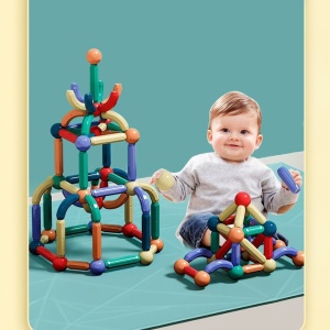 Set magnetic de constructie pentru copii, 136 piese multicolor, cutie depozitare, 2.9-8.6 cm - Img 18