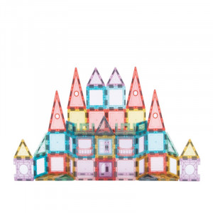 Set magnetic pentru constructii, 66 piese multicolor, plastic transparent, margini magnet - Img 3