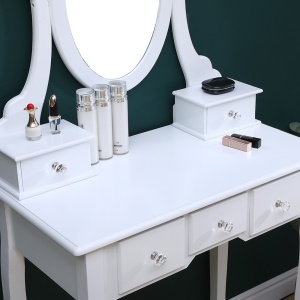 Set masa de toaleta 140x80x40 cm, oglinda si scaun incluse, 5 sertare - Img 11