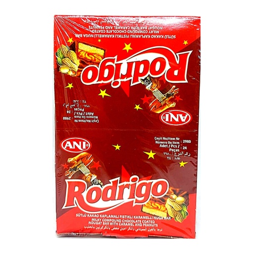 Batoane de ciocolata cu alune si caramel nuga Rodrigo 22 g, 24 buc