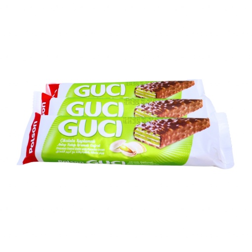 Napolitane glazurate cu ciocolata si fistic Guci 40 g, 24 buc