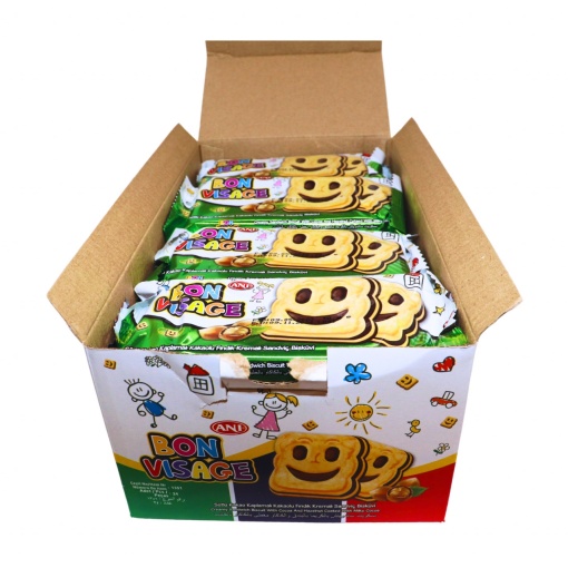 Biscuiti smiley cu ciocolata si alune Bon Visage 50 g, 24 buc