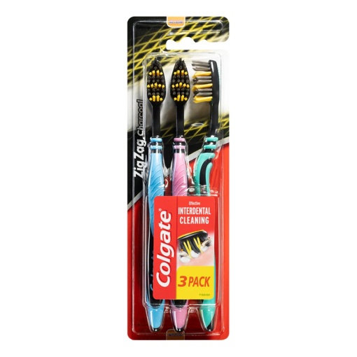 Set periute de dinti Colgate Zig Zag Charcoal, 3 buc