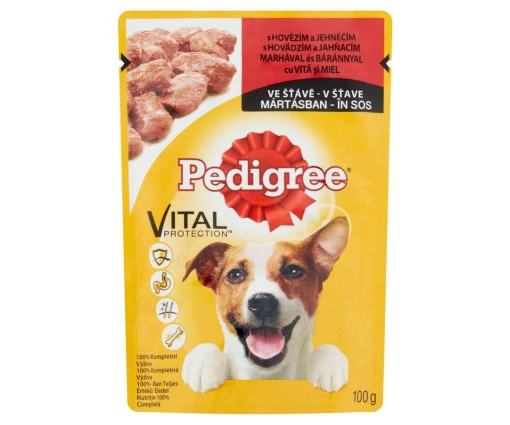 Mancare cu vita si miel pentru caini Pedigree Adult 100 g