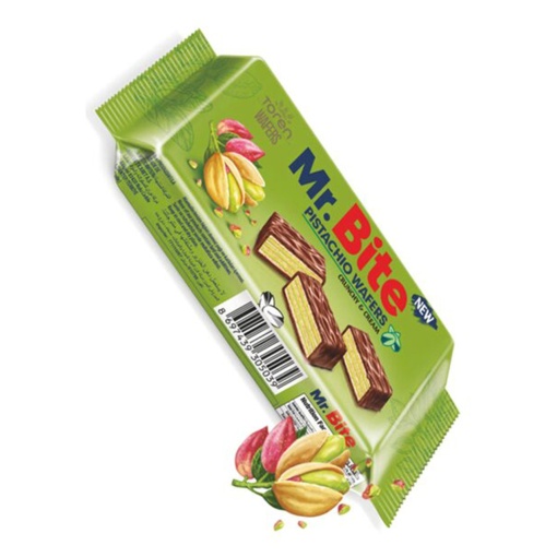 Napolitane glazurate cu crema de lapte si fistic Mr Bite, 32 g, 24 buc