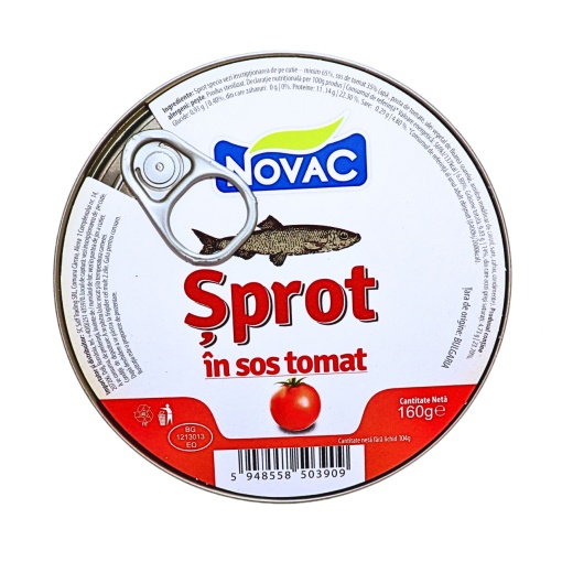 Conserva rotunda de peste sprot in sos tomat Novac 160 g