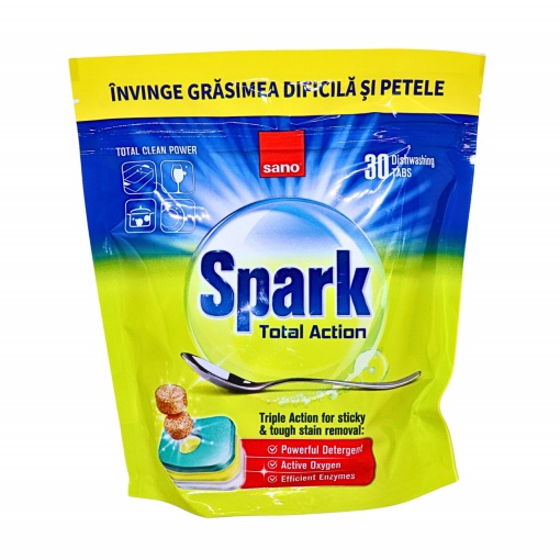 Detergent tablete vase Sano Spark Total Action, 30 tablete