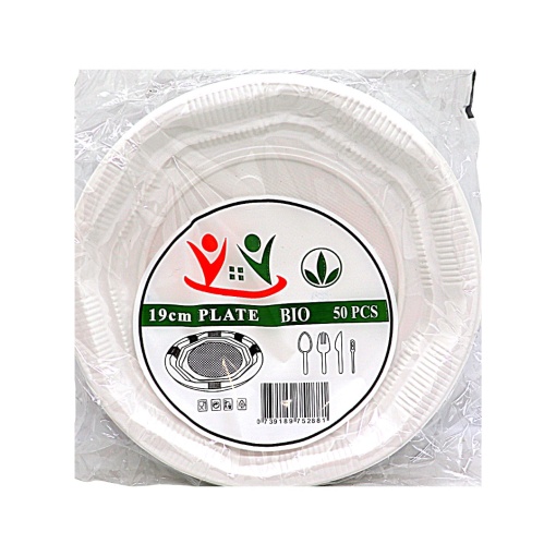 Farfurii unica folosinta albe bio CPLA 19 cm, 50 buc
