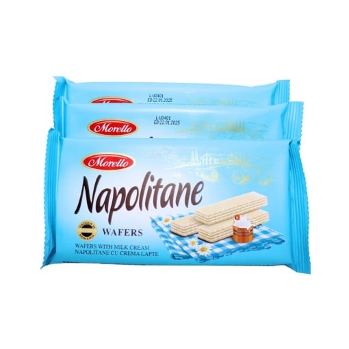 Napolitane crema de lapte Morello 50 g, 24 buc
