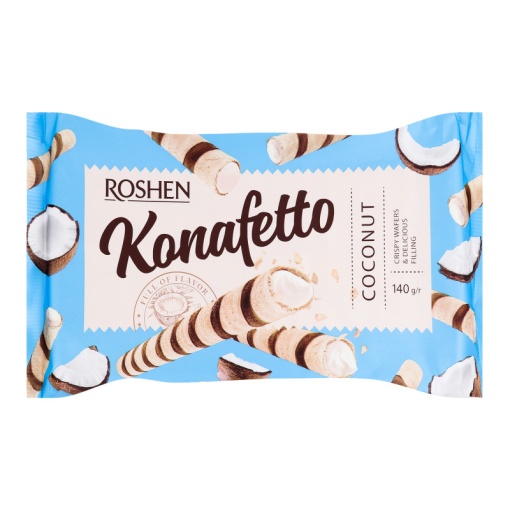 Napolitane cu crema de cocos Konafetto Rolls Roshen 140 g