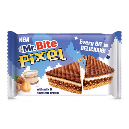 Napolitane cu lapte si crema de alune Mr Bite Pixel 30 g, 10 buc