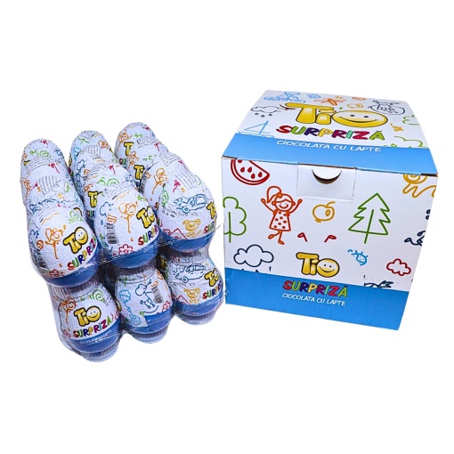 Ou de ciocolata cu lapte si surprize Tio 25 g, 24 buc